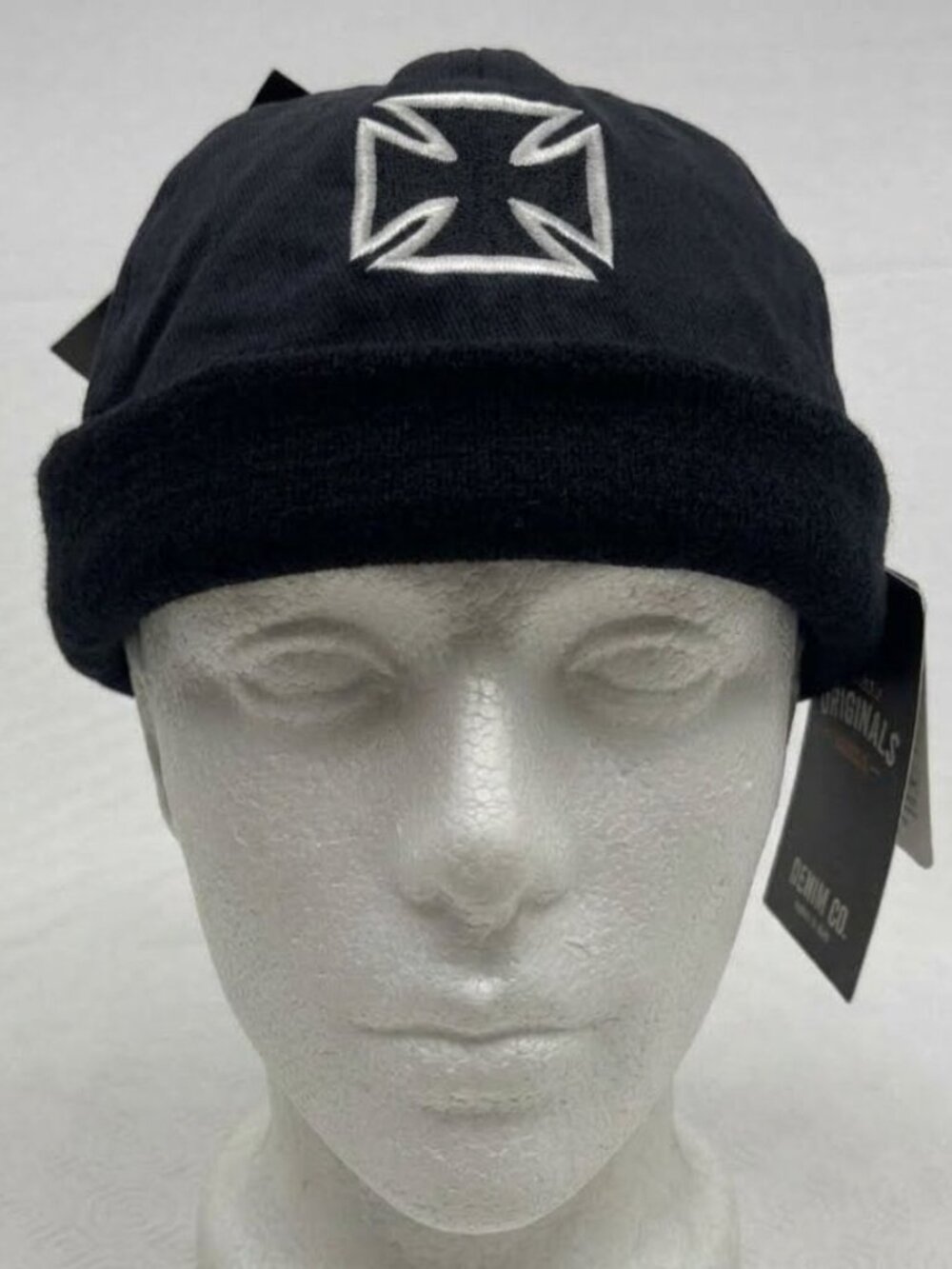 CSI Biker Beanie Hat Cotton Twill Motorcycle Bullet Cap Iron Cross One Size NEW